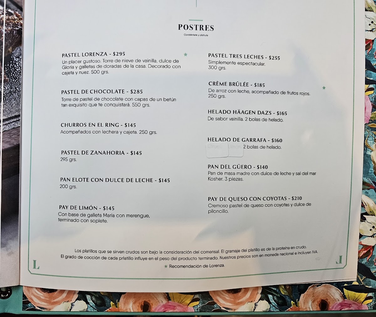 Lorenza Restaurant Menu - Image 1